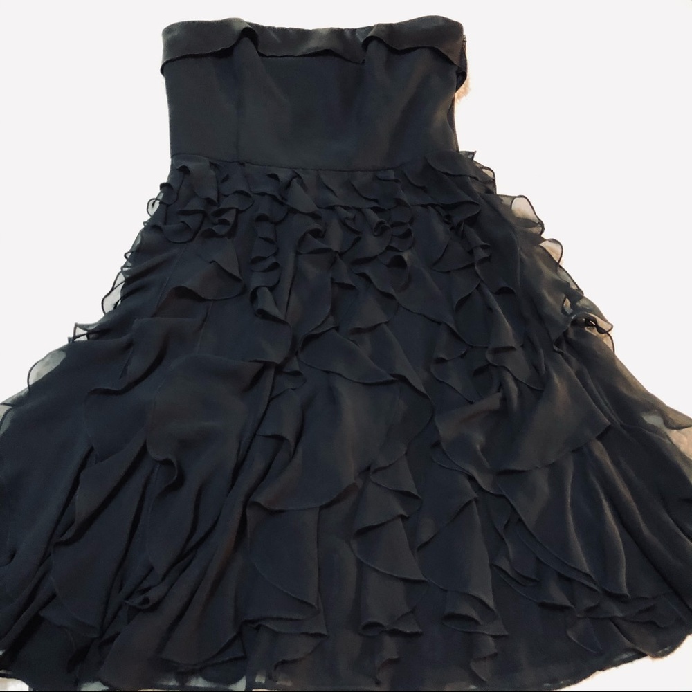 WHBM Black Ruffle Strapless Dress